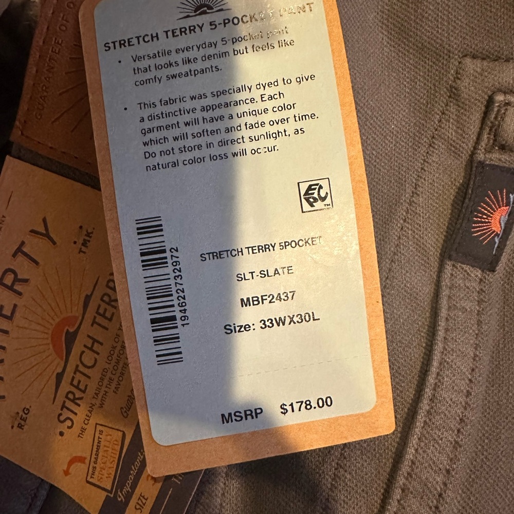 Faherty Stretch Terry Navy 33W 30L - Picture 5 of 5